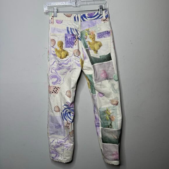 ZARA Women’s Printed Skinny Jeans Pants Size 2 Pastel Seashell Abstract Boho - Picture 3 of 9